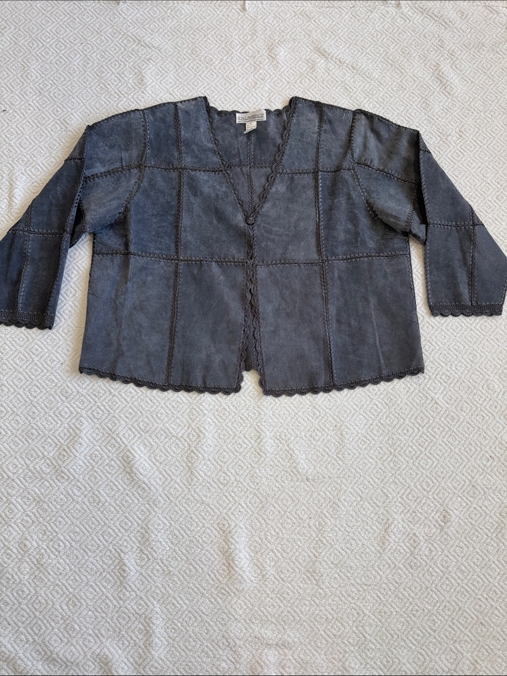 VTG Jon Lawrence Scalloped Open Suede Jacket in Charcoal
